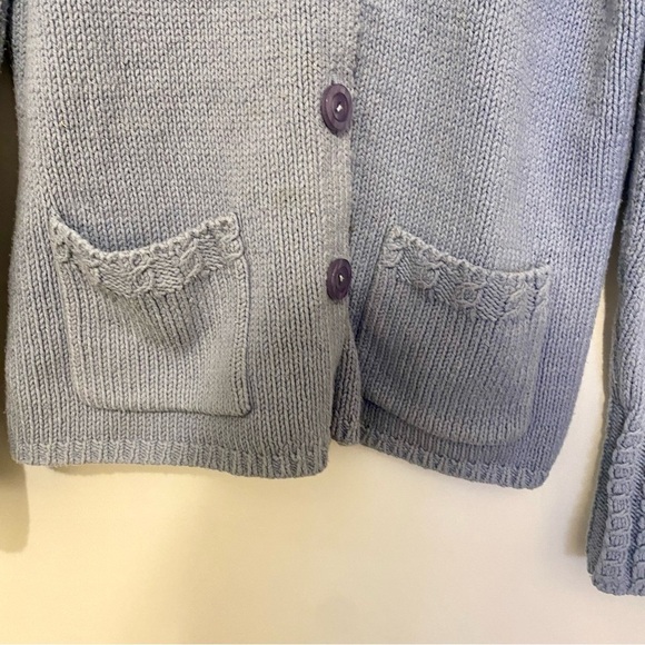 Talbots Vintage 90s baby blue cable knit chunky Cottage Coastal Cardigan Small - Picture 5 of 8